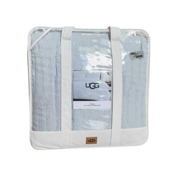 UGG Cinnia Full/Queen Comforter 3-Pc Set Textured Retro Clamshell Spa Blue NWT - Picture 2 of 8